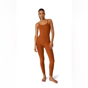 NEW Size Large Beyond Yoga Uplevel Space Dye Midi Toffee Brown Stretch Jumpsuit